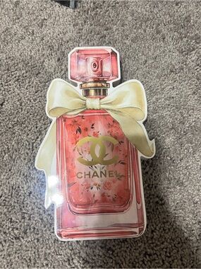CHANEL Pink and Gold Floral Perfume Bottle Art